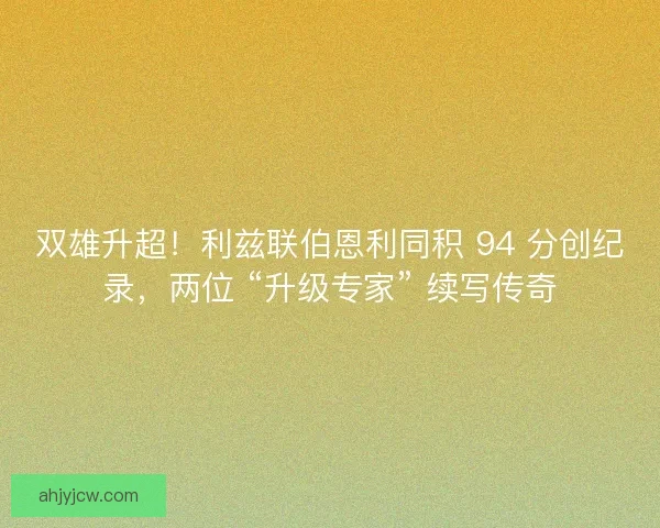 双雄升超！利兹联伯恩利同积 94 分创纪录，两位 “升级专家” 续写传奇